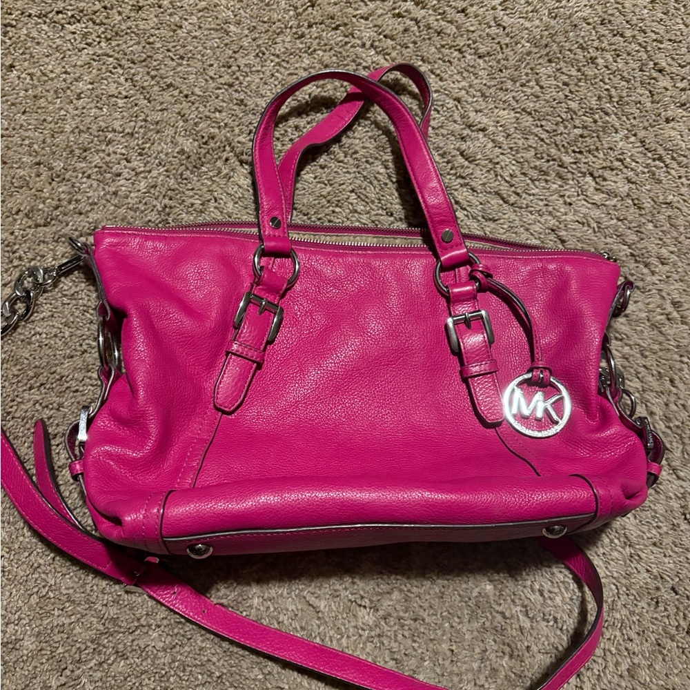Michael Kors Pink Leather Tote Bag satchel magenta purse